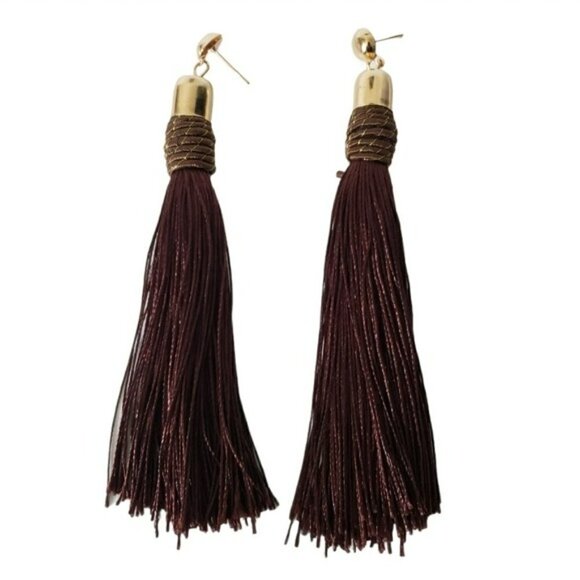 Fashion Jewelry Brown Gold Dangle Tassel Earrings - Picture 5 of 7